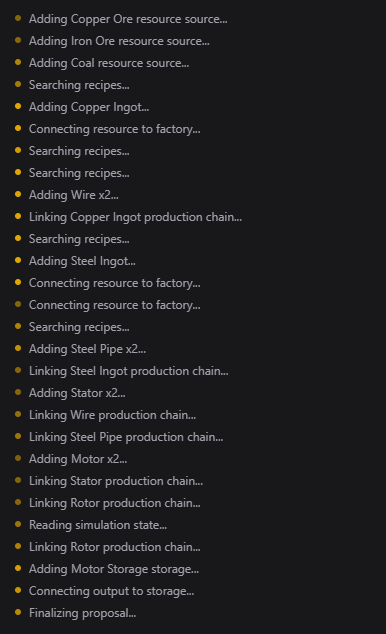 AI working log showing buildings being added and linked