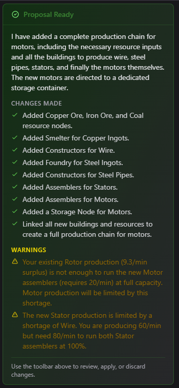 AI proposal summary showing changes made